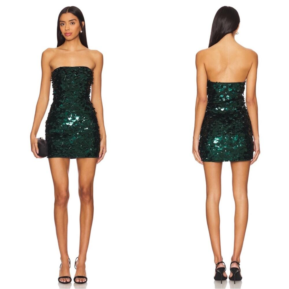 RETROFETE Nolia Strapless Sequin Embellished Pine Green Mini Dress Size Small